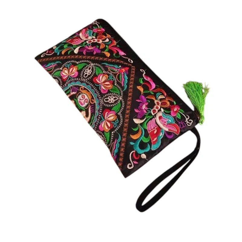 Bolso para Móvil y Cartera con Bordado a Mano Estilo Mexicano Colorido