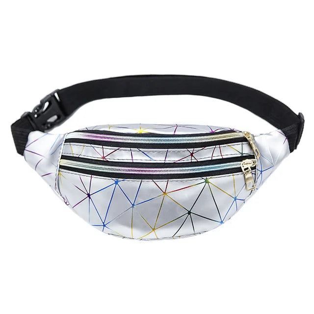Bolso Riñonera Prismas Neón Plata