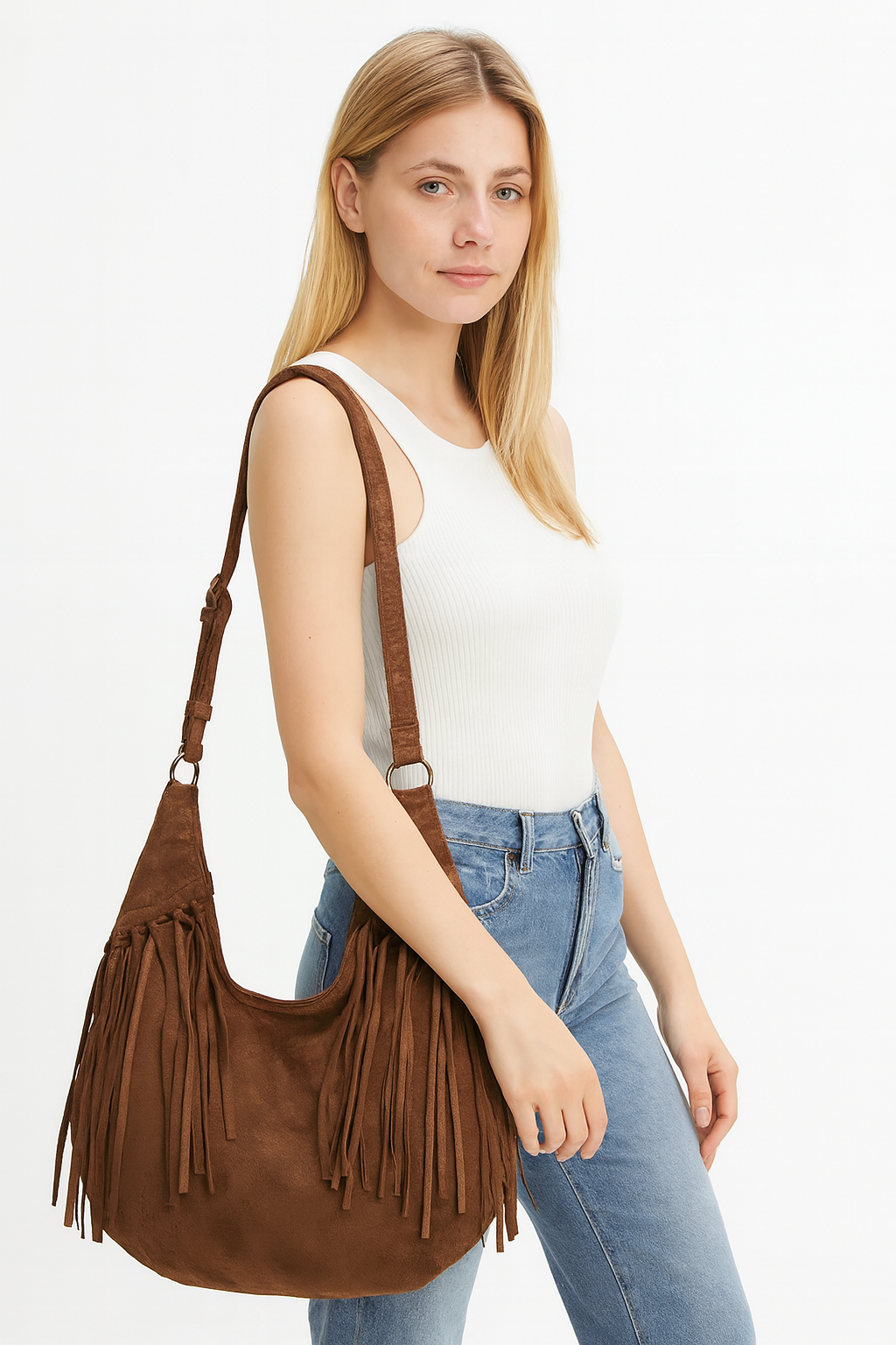 Bolso de Flecos Bohemio de Gamuza Sintética  – Estilo y Comodidad