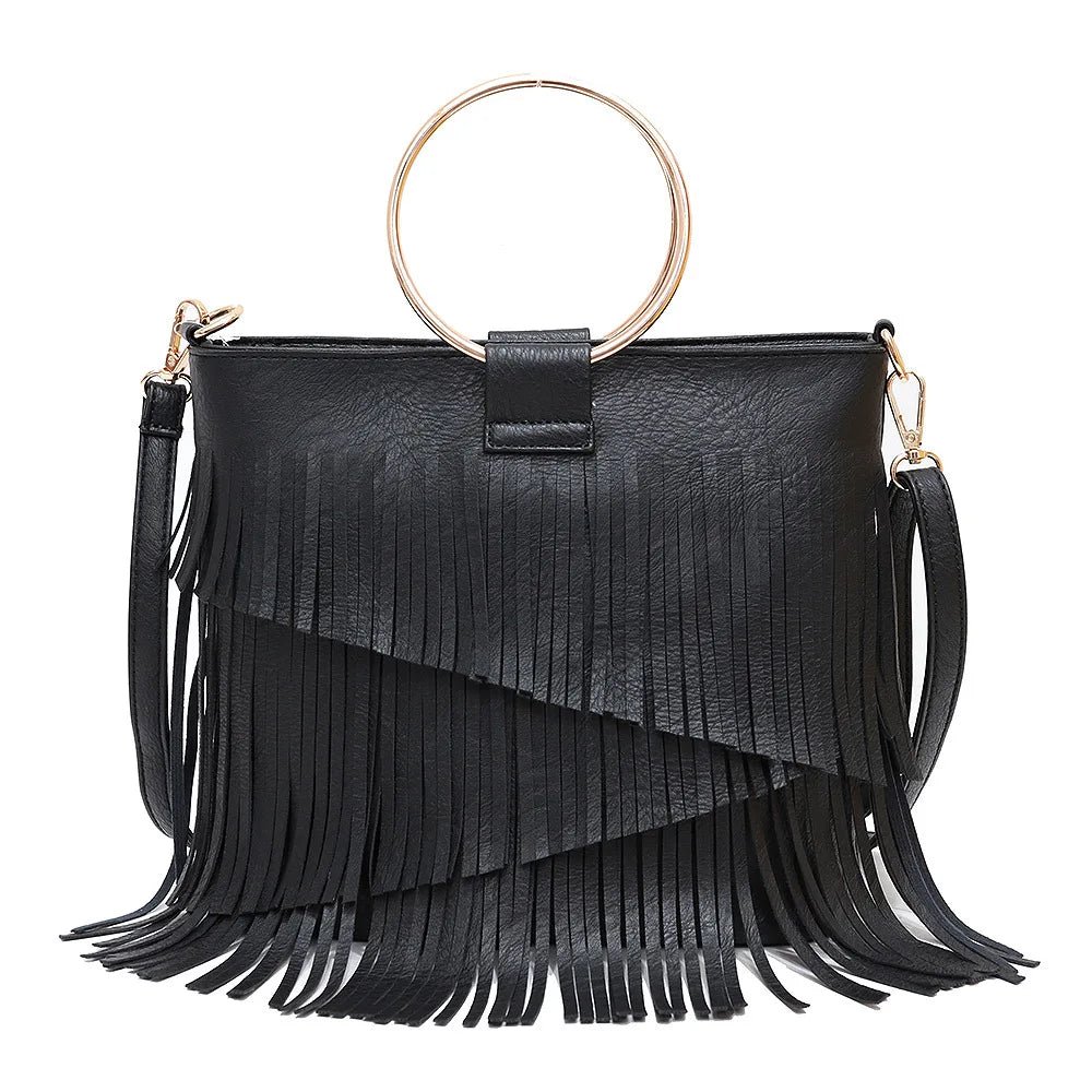 Bolso Cuadrado de PU con Flecos – Estilo Fashion y Versátil