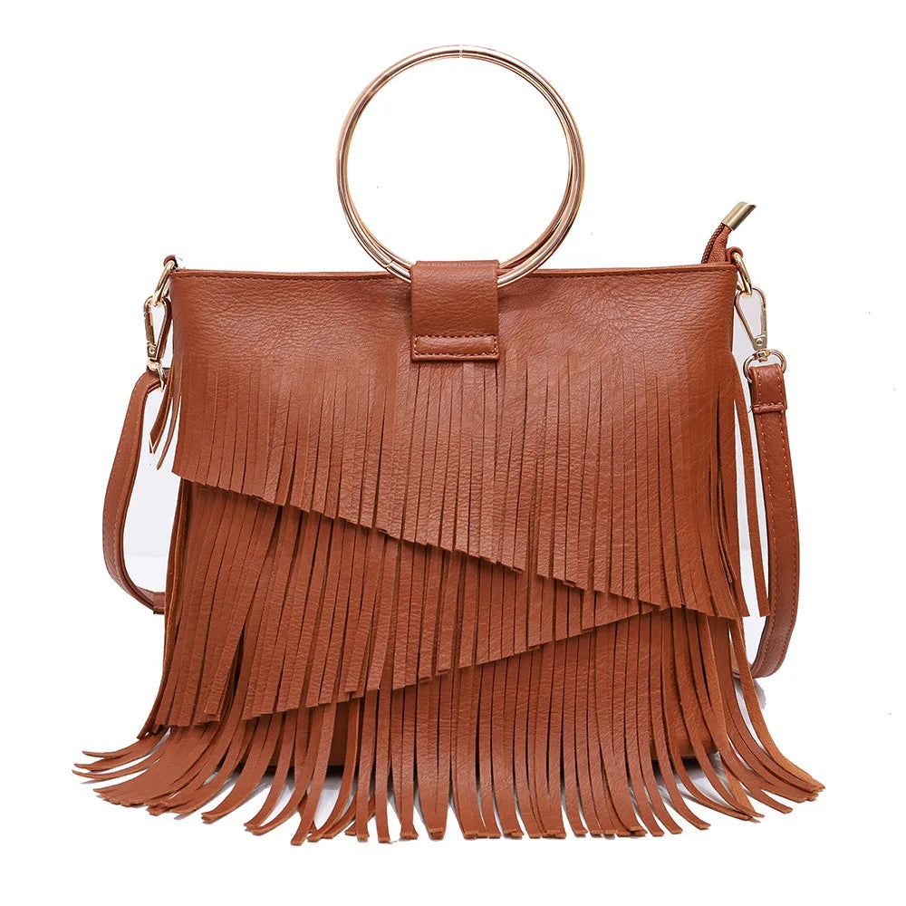 Bolso Cuadrado de PU con Flecos – Estilo Fashion y Versátil