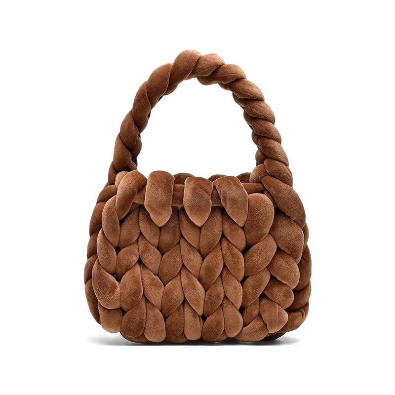 Xiaohongshu's New Velvet Bag DIY Hand Woven Bag Crystal Velvet Core Spun Yarn Woven Bag Hand-held Mailman Bag Velvet Handbag New