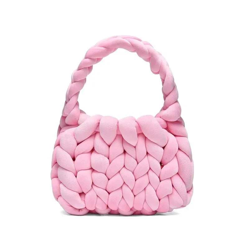 Xiaohongshu's New Velvet Bag DIY Hand Woven Bag Crystal Velvet Core Spun Yarn Woven Bag Hand-held Mailman Bag Velvet Handbag New